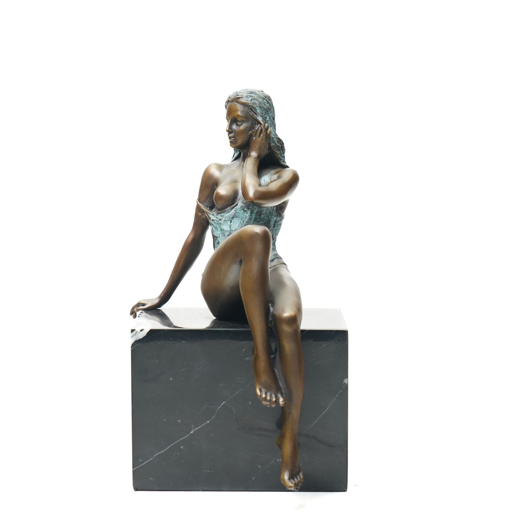 Art deco style bronze formed as a seated lady, signed Milo, H24cm 