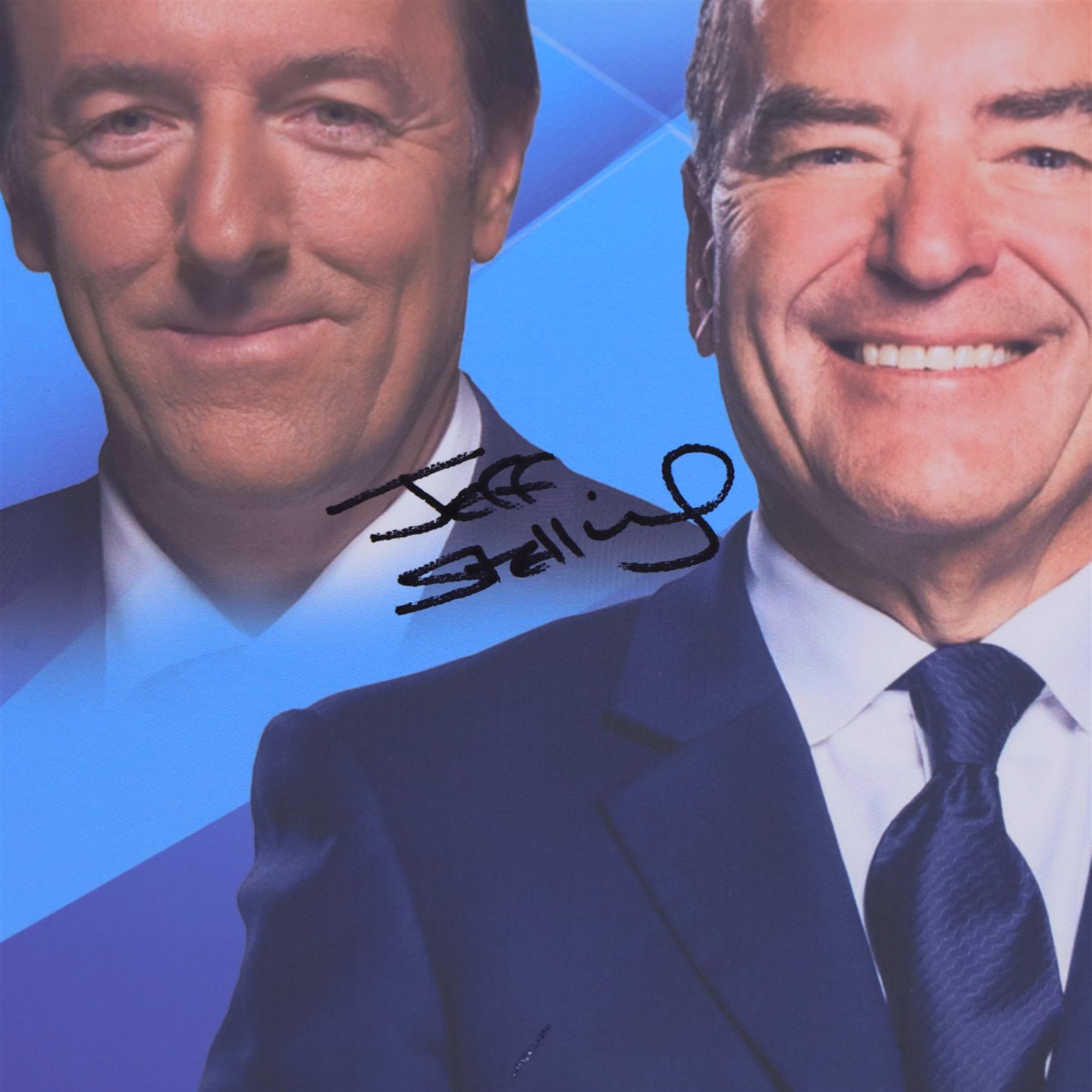 Soccer Saturday canvas, signed by Jeff Stelling, Matt le Tissier, Phil Thompson etc, H41cm, W51cm