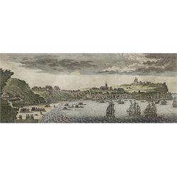 Edward Francis Finden (British 1791-1857) after William Westall (British 1781-1850): 'Whitby Yorkshire', engraving with hand-colouring together with after Nathaniel Whittock (British 1791-1860): 'The Museum and New Bridge - Scarborough', engraving with hand colouring and 'A Perspective View of Scarborough', 19th century engraving with hand-colouring max 15cm x 31cm (3)