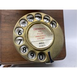 Edwardian wall mounted brass and mahogany GPO telephone, model No 1 C25 235,  the rotary dial affixed with Hull label, H25cm
