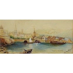  Venetian Scene, 20th century oil on board indistinctly signed, Coastal Scene's, two watercolours signed B Matthews, one dated 1914 and two Seascape Scenes, watercolours unsigned max 22cm x 50cm (5)  