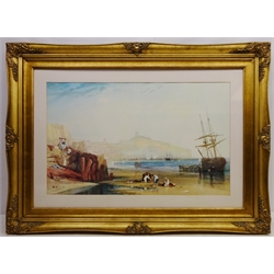  'Morning Boys Catching Crabs Scarborough', 20th century colour print after J M W Turner 48cm x 78.5cm in ornate gilt frame  