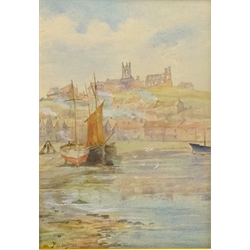  Boats in Whitby Harbour Looking Towards the Abbey, watercolour signed by John Wynn Williams (British fl.1900-1920)   