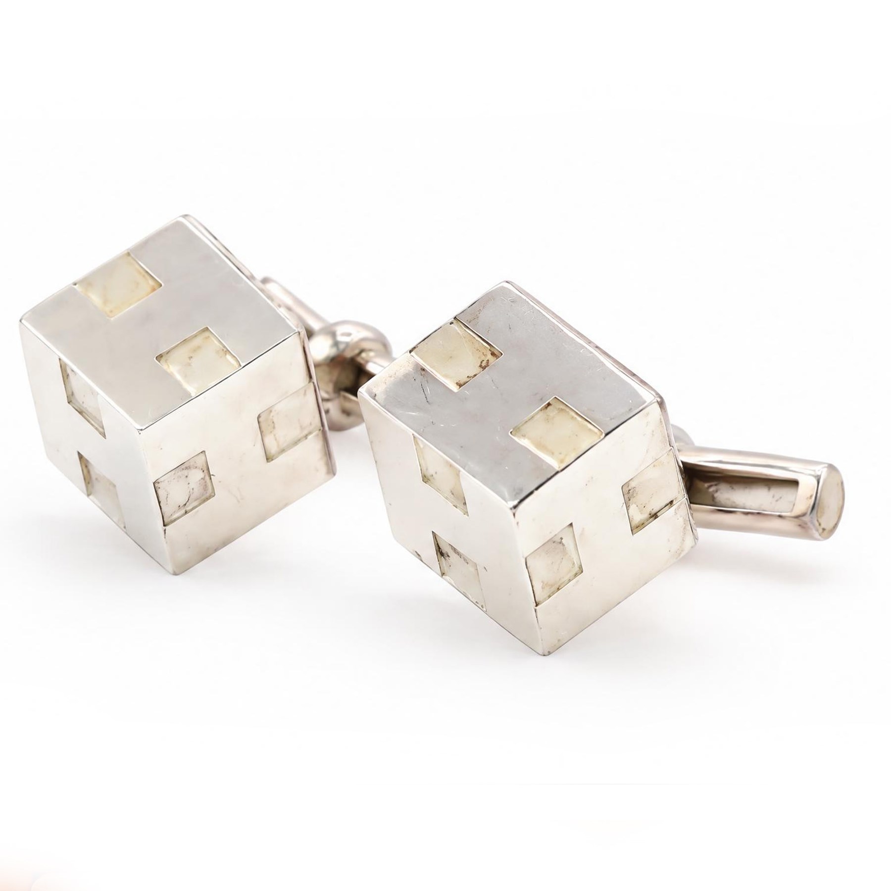 Hermès H Cube pair of silver cufflinks, London 2005, boxed