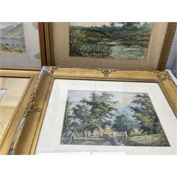 Collection of four early 20th century watercolours depicting country and lake scenes variously signed and dated including Norman Jackson with one print max 25cm x 43cm (5)