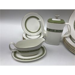 Royal Doulton Rondelay pattern coffee set for eight, comprising, coffee pot, milk jug, open sucrier, coffee cans an saucers, dessert plates, together with eight dinner plates and a sauce boat and saucer (36)