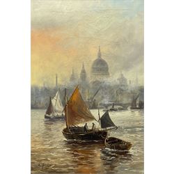 Edward Henry Eugene Fletcher (British 1851-1945): Thames River scene with St. Pauls Cathedral in the distance, oil on canvas signed 75cm x 50cm