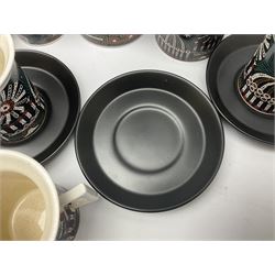 Susan Williams Ellis for Portmeirion 'Magic City' part coffee service, comprising five cups, six saucers, sugar bowl, milk jug and coffee pot
