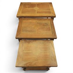 Barker & Stonehouse - Flagstone nest of three tables, inset stone and mango wood, raised on turned supports