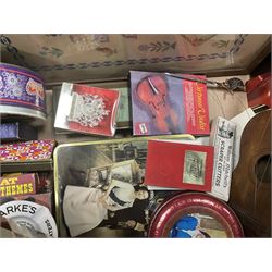 Miscellaneous collectibles, including playing cards, commemorative tins etc, in one box