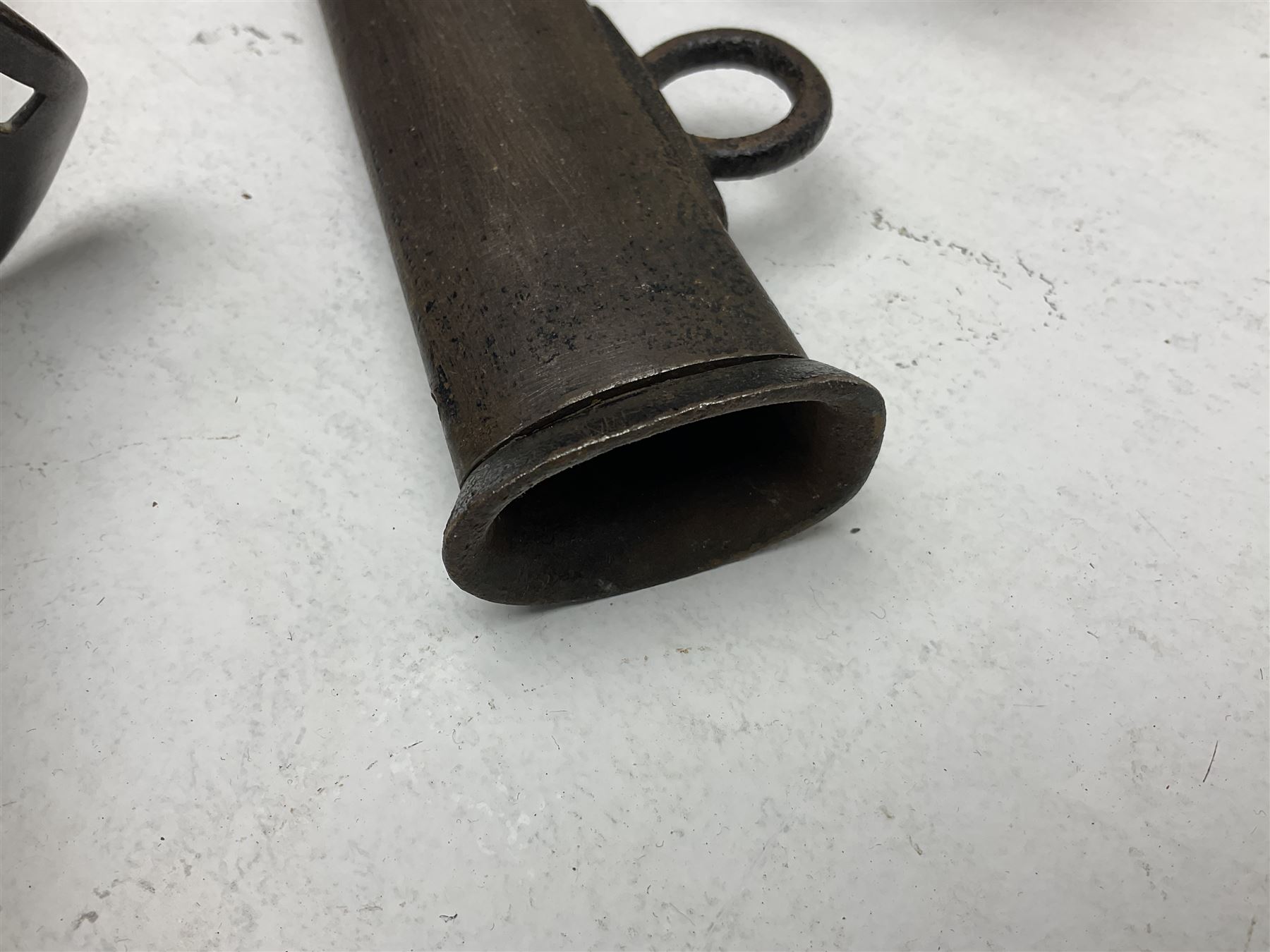 19th century Imperial German army heavy cavalry officers sword by Schnitzler and Kirschbaum, with 89cm single fullered steel blade and sheet steel basket hilt with teardrop cut-out and wire-bound leather grip L107.5cm overall; in steel scabbard with two suspension rings; and British Army 1822 Pattern Infantry Officer's sword in associated scabbard (2)