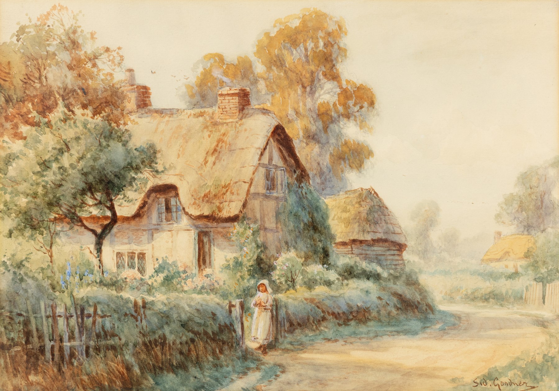 Sidney Valentine Gardner (Staithes Group 1869-1957): 'Magpie Cottage Welford on Avon', watercolour signed, titled verso 24cm x 34cm
