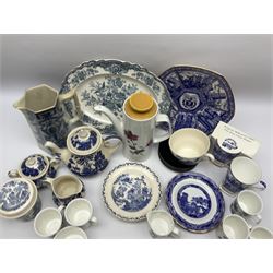 Collection of ceramics including J&G Meakin coffee set, including for cups and saucers, milk jug, sugar bowl, and coffee jug,  Ironstone table ware in old willow pattern, a Britannia pottery jug in blue and white etc