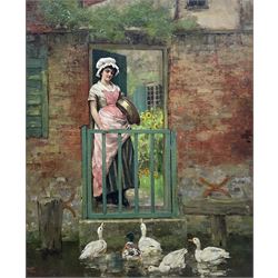 Henry John Yeend King (British 1855-1924): Young Lady Feeding Ducks, oil on canvas signed 60cm x 50cm 
Provenance: private collection, purchased James Alder Fine Art, Hexham