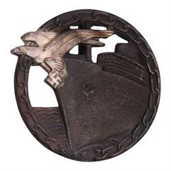 World War II Third Reich World War II Navy Blockade Runner badge, stamped Otto Placek, Ber...