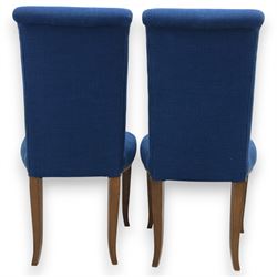Contemporary set of four blue high back upholstered dining chairs