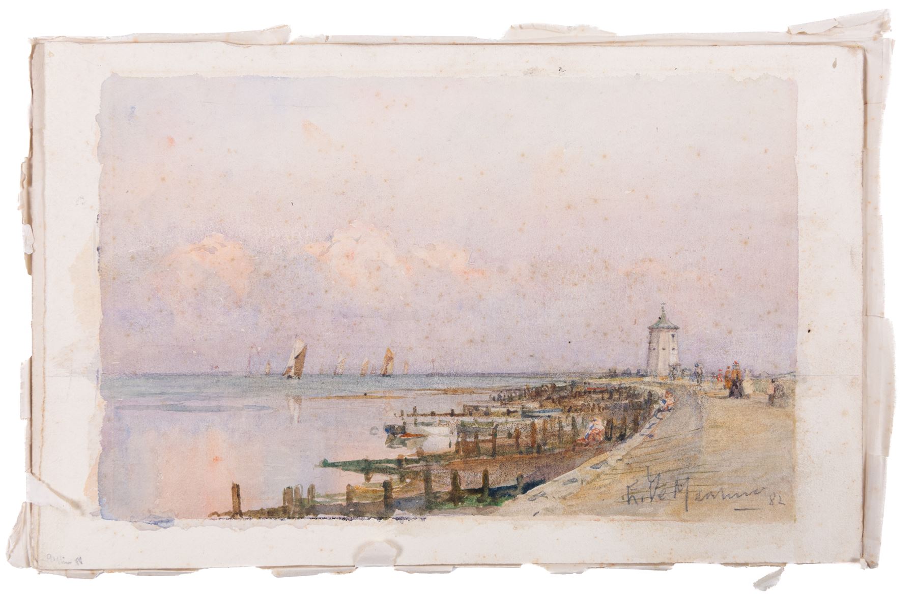 Eduardo De Martino (Italian 1838-1912): 'Waiting for a Wind' and Harbour Scene, two watercolour signed, one titled, each dated '82 and '99, 15.5cm x 24.5cm and 27cm x 36cm (2) (unframed)