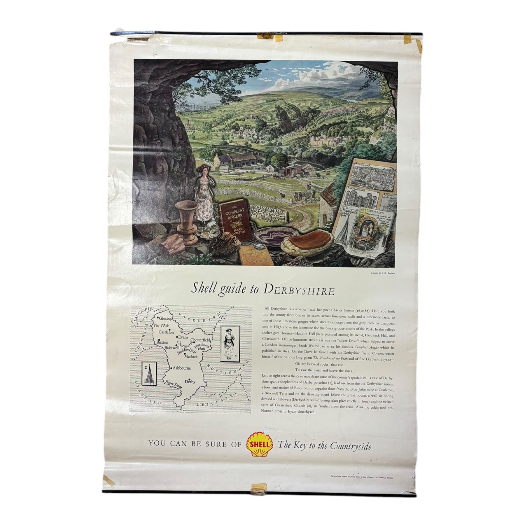 Collection thirty seven vintage county guide posters produced by Shell, H76cm, W51cm