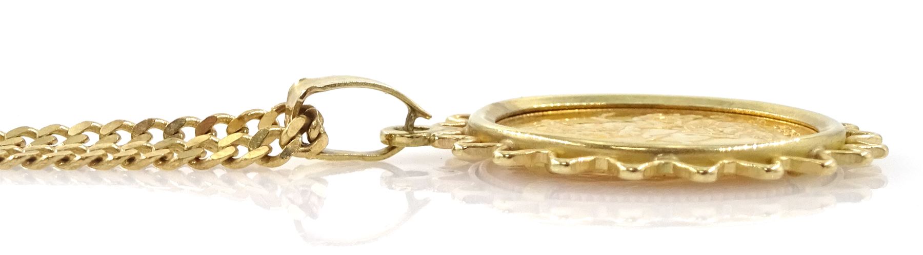 Queen Elizabeth II 1982 gold half sovereign coin, loose mounted, on 9ct gold pendant necklace