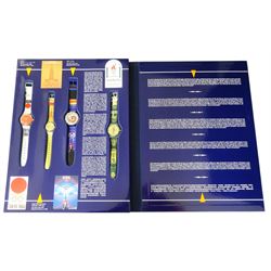 Swatch Historical Olympic Games Watch Collection, eight quartz wristwatches and one automatic, made for the Atlanta 1996 Olympic games