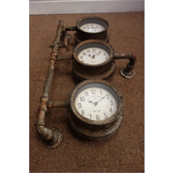  Industrial style Pipe clock with three dials, H68cm, W40cm, D13cm  