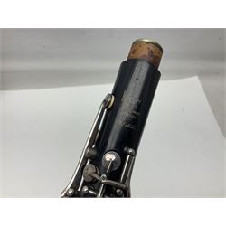 Pair of Boosey & Hawkes Emperor clarinets, one with mouthpiece, nos.310759 and 301490A; fitted in one case with outer canvas carrying case