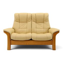 Ekornes Stressless - beech framed reclining two seater sofa, out-swept arms over tapering ...