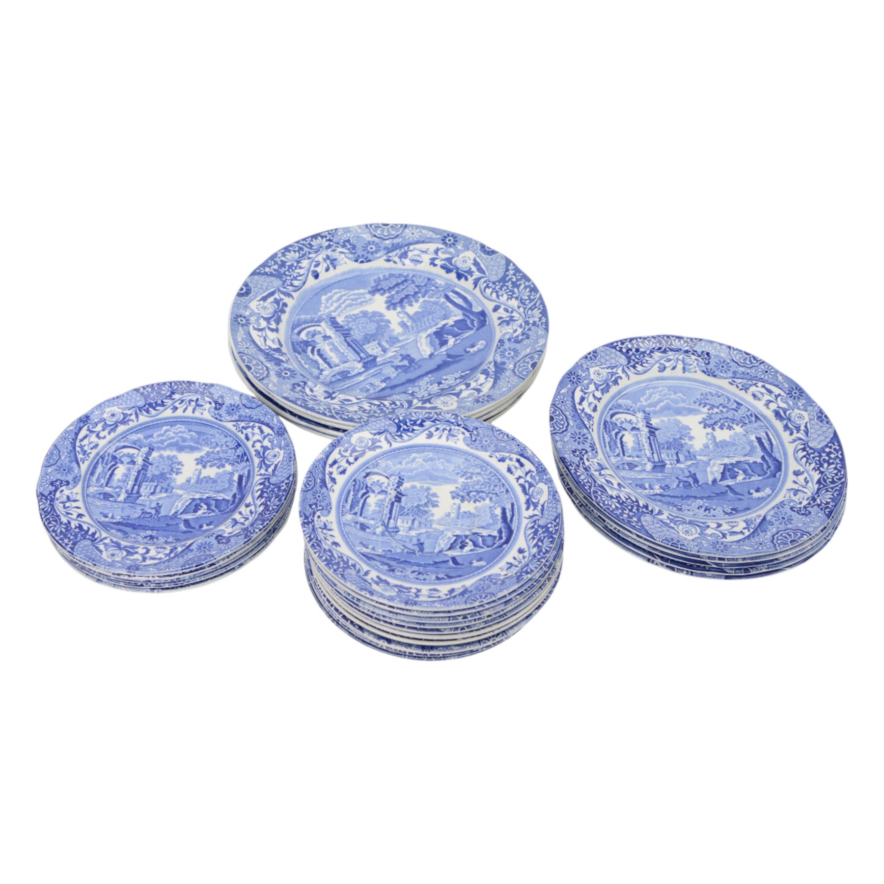 Copeland Spode Italian pattern part tea service, including teapot, six cups and ten saucers, five dessert plates, five side plates etc 