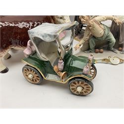 Two Capodimonte figures together with Melba Ware bull and other ceramics 