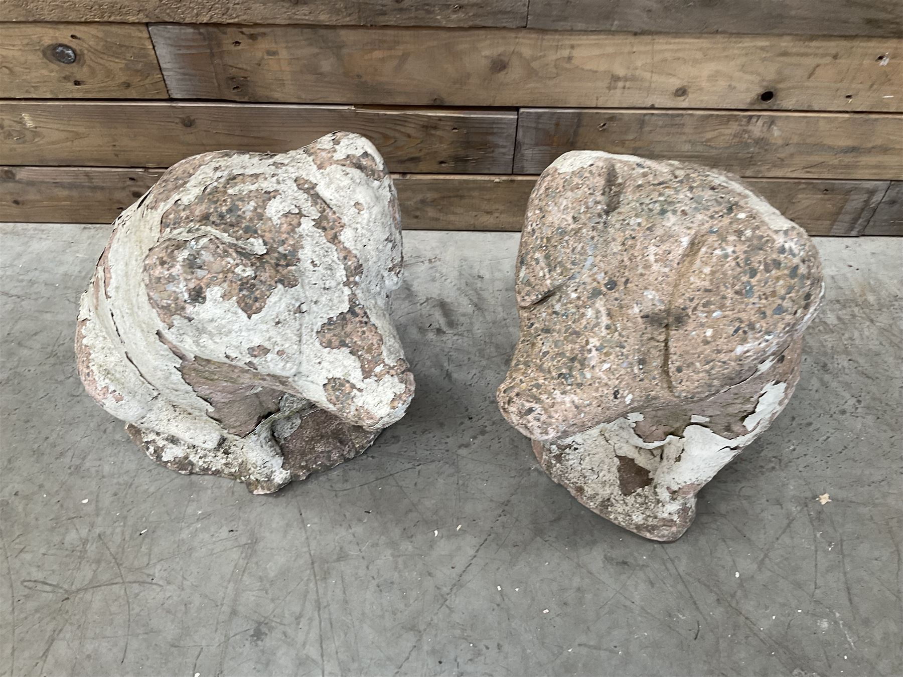 Pair painted stone pigs 
