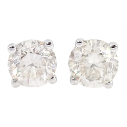  Pair of 18ct white gold diamond stud earrings, hallmarked, diamond total weight 1.02 carat   