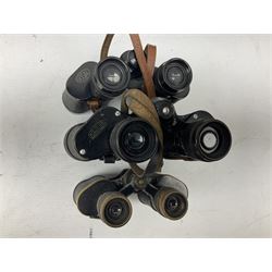 Eight cased pairs of binoculars, to include Zenith 10x50 field binoculars, Prinz 16x50, Prinzlux 10x50, Aquilus 10x35, etc, and a further binocular case