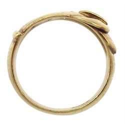 9ct gold gypsy set three stone cubic zirconia buckle ring, hallmarked 