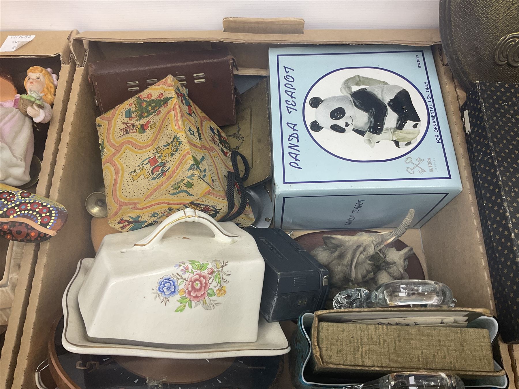 Selection of collectables, to include glass handbags, brass chargers, ceramics etc, in three boxes 