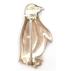 Silver enamel and marcasite penguin brooch, stamped 925  
