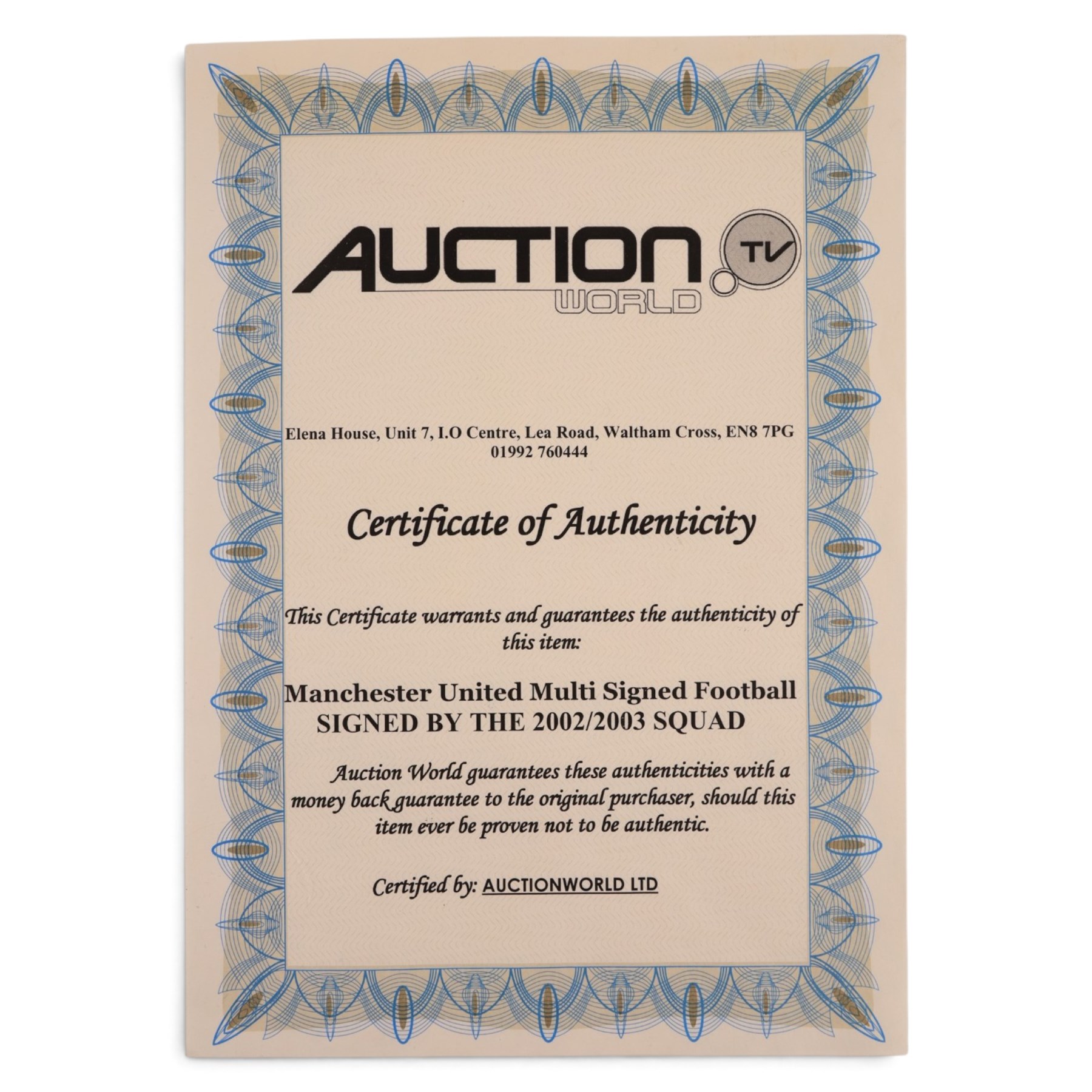 Manchester United football, signed by 2002/2003 season squad, with certificate of authenticity, together with a signed Adidas Classique AC Milan football