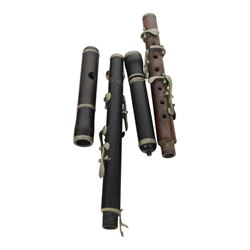 Pair of 20th century continental tin glazed tiles, of a man and a woman in traditional dress, H15cm, together with a Baby Cine Camera in case, flute parts, and Continental oil on board