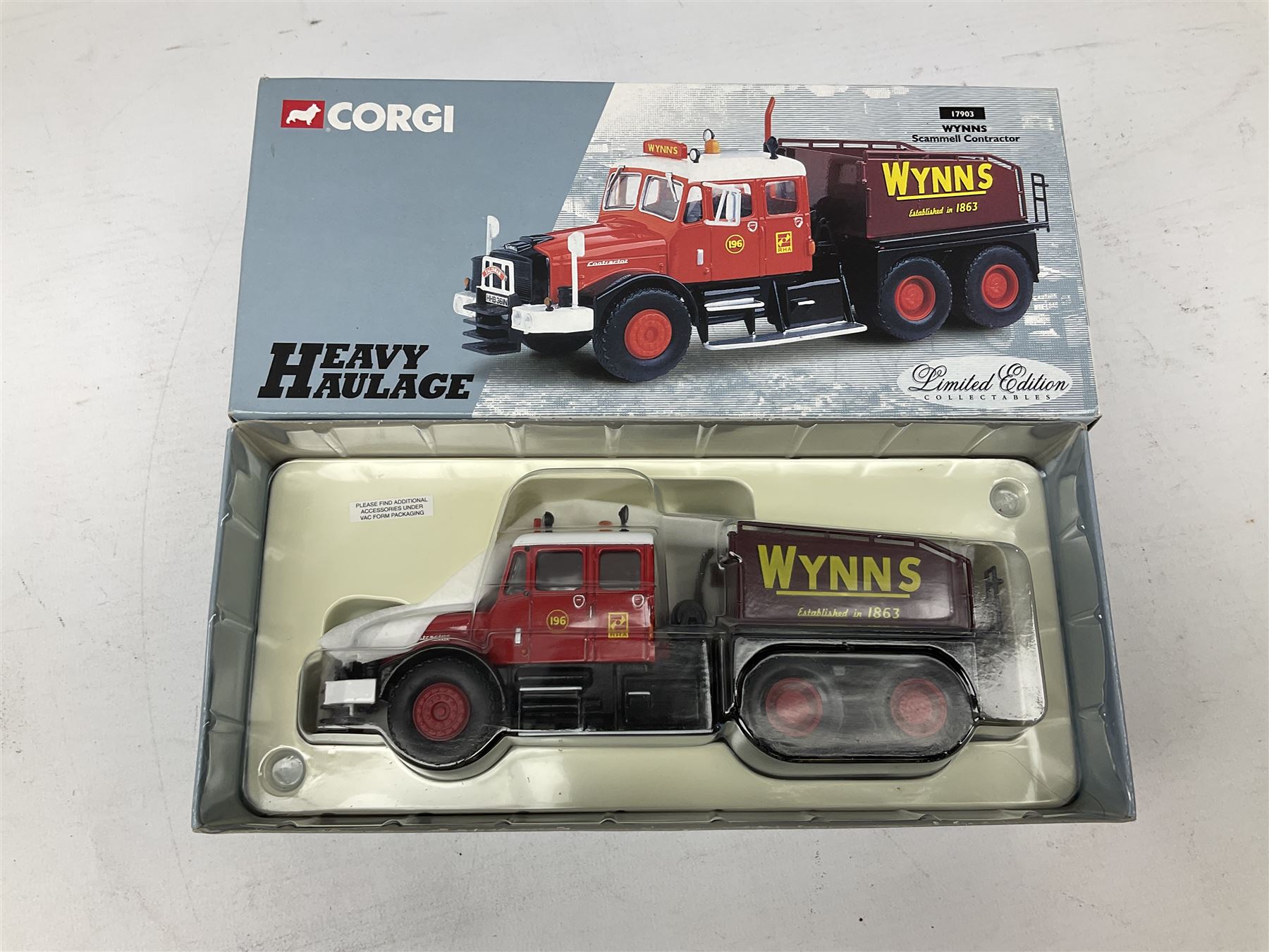Corgi Heavy Haulage - six die-cast models comprising 17601 Hills of Botley Scammell Constructor and 24-wheel Low Loader; 13902 Knowles Transport Foden S21 Platform Lorry with Diesel Tank Load; limited edition 17903 Wynns Scammell Contractor; 13501 G.C. Munton Foden S21 'Mickey Mouse' Articulated and Low Loader; 16601 Pickfords Scammell Highwayman Ballast and Land Rover Set; and 31004 Wynn's Scammell Articulated, Bedford S Articulated and Low Loader Set; all boxed (6)