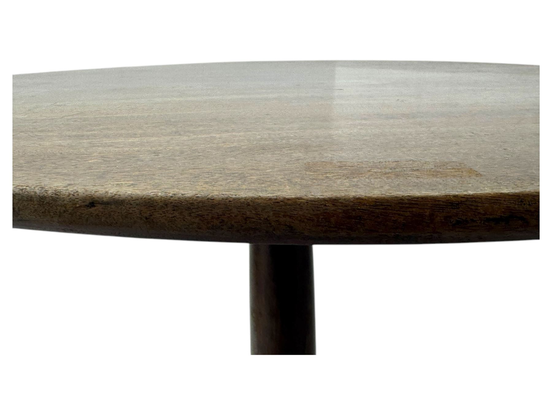 George III mahogany tripod table, folding hinged top above pedestal on three cabriole legs 