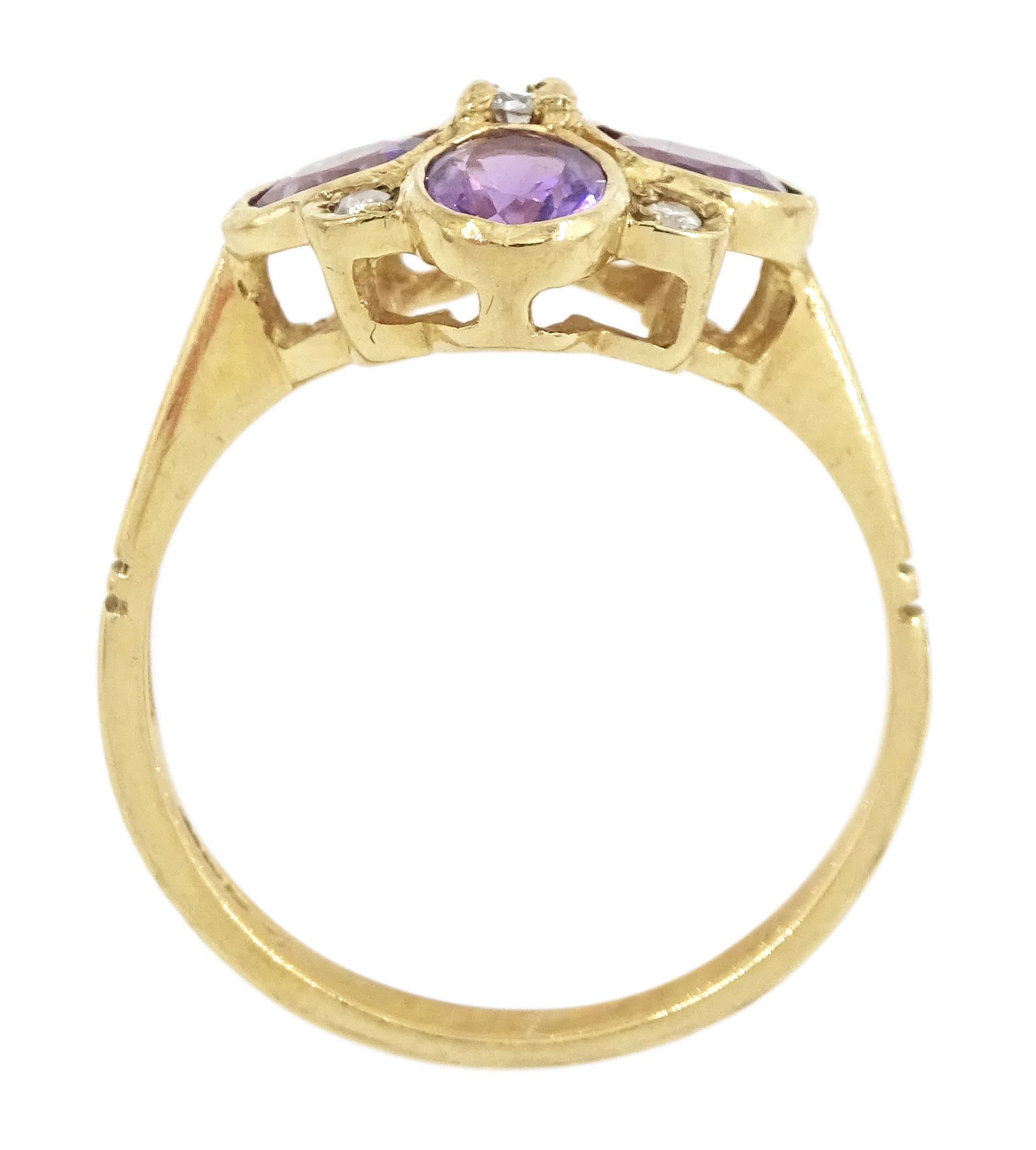 9ct gold oval cut amethyst and round brilliant cut diamond cluster ring, hallmarked