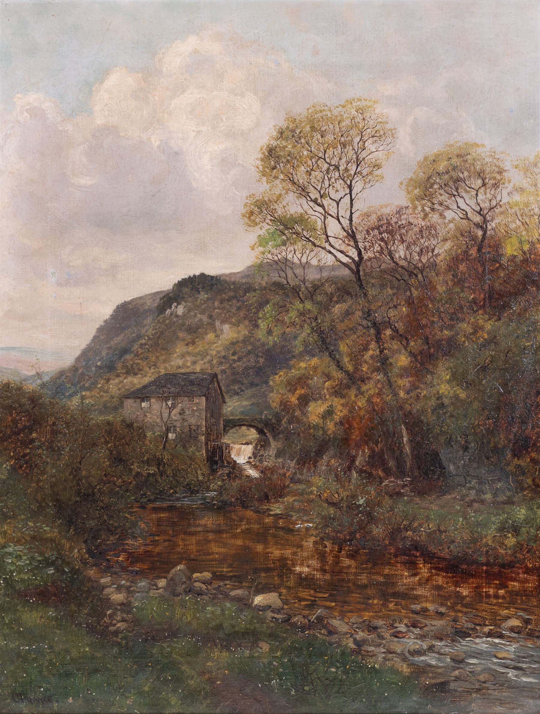 Charles France (British 19th Century): Mill and Bridge by a Stream, oil on canvas signed 66cm x 50cm 