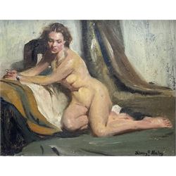 Henry James Haley (British 1874-1964): Reclining Nude, oil on panel signed 20cm x 25cm