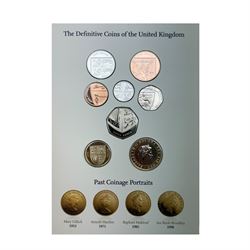Six The Royal Mint United Kingdom uncirculated coins or sets, comprising  2008 'Queen Elizabeth I' five pounds, 2010 twelve coins, 2012 'Definitive' eight coins, 2013 'Definitive' eight coins, 2014 'Definitive' eight coins and 2015 'The Fourth Circulating Coinage Portrait Final Edition' eight coins, all in card folders