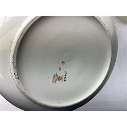 Fieldings Crown Devon Windsor pattern wash jug and bowl, together with two blush ivory ewers and other Victorian ceramics to include twin handled vase of flattened form and jug, tallest H36cm