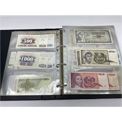 World and Great British banknotes to include Brazil, Canada, France, Germany, Ghana, Indonesia, Iraq, Hong Kong, Hungary, Japan, Vietnam, Zimbabwe, a collection of Chinese ‘Hell Money’, and quantity of ‘De La Rue Systems’ test notes, housed in ring binder and loose
