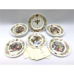 Set of twelve Wedgwood 'Foxwood Tales' plates based on the children's books by Cynthia and Brian Paterson, D21.5cm and matching clock