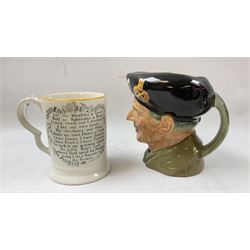 Adams 'The Farmers Arms' mug, transfer printed, H12.5cm, together with a Royal Doulton character jug 'Monty', H15.5cm