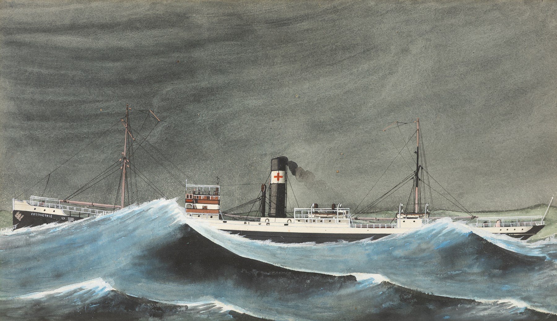 English School (20th century): 'SS Fylingdale Whitby in Gulf of Lyons - 1930', watercolour unsigned, titled on the mount 26cm x 45cm