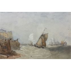  John Francis Salmon (British 1808-1886): Landing a Cutter at Bridlington, watercolour signed and dated 1874, 34cm x 51cm  