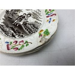Collection of 19th century William Smith & Co nursery plates, to include examples decorated in the pastime series, and similar, all with moulded floral borders